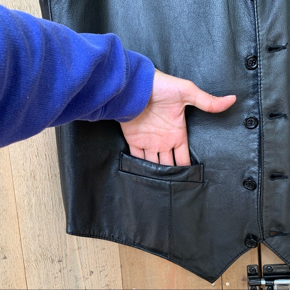Scully vintage genuine leather classic black button down vest - Picture 8 of 15
